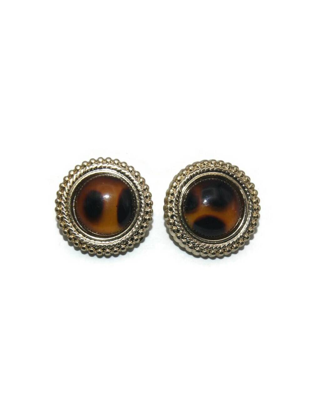 Vintage Gold Tone Plastic Clip on Earrings with Faux Tortoise Shell Cabochons.